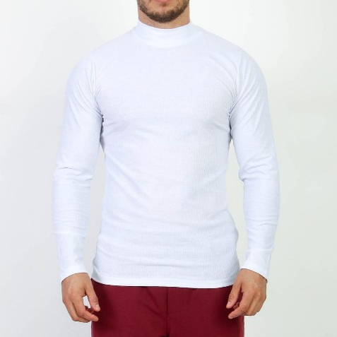 Manga Longa Canelada Gola Alta Rolê Cacharrel Masculino Branco Slim Fit Suéter Camiseta Manga Longa