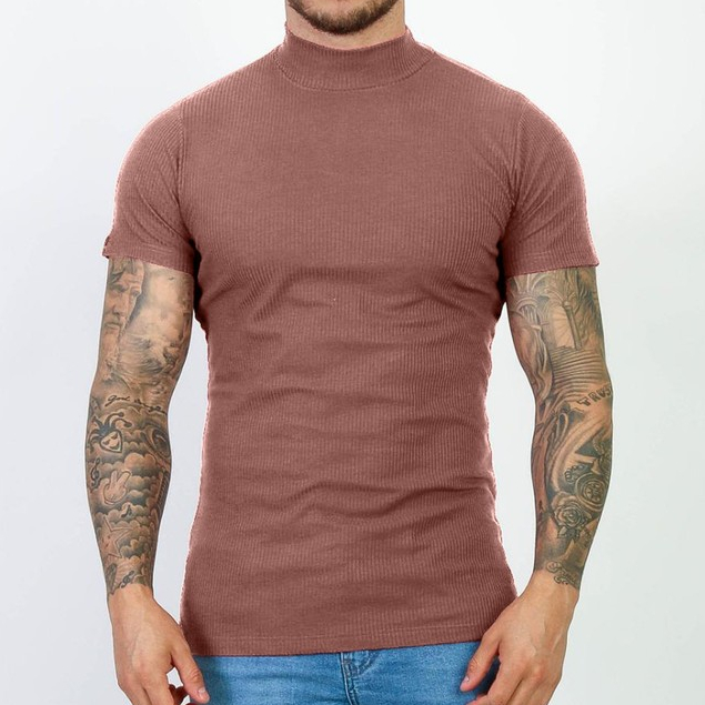 Camiseta Canelada Slim Gola Alta Masculina Gola Rolê Premium Austin Club Camiseta Ribana Canelada