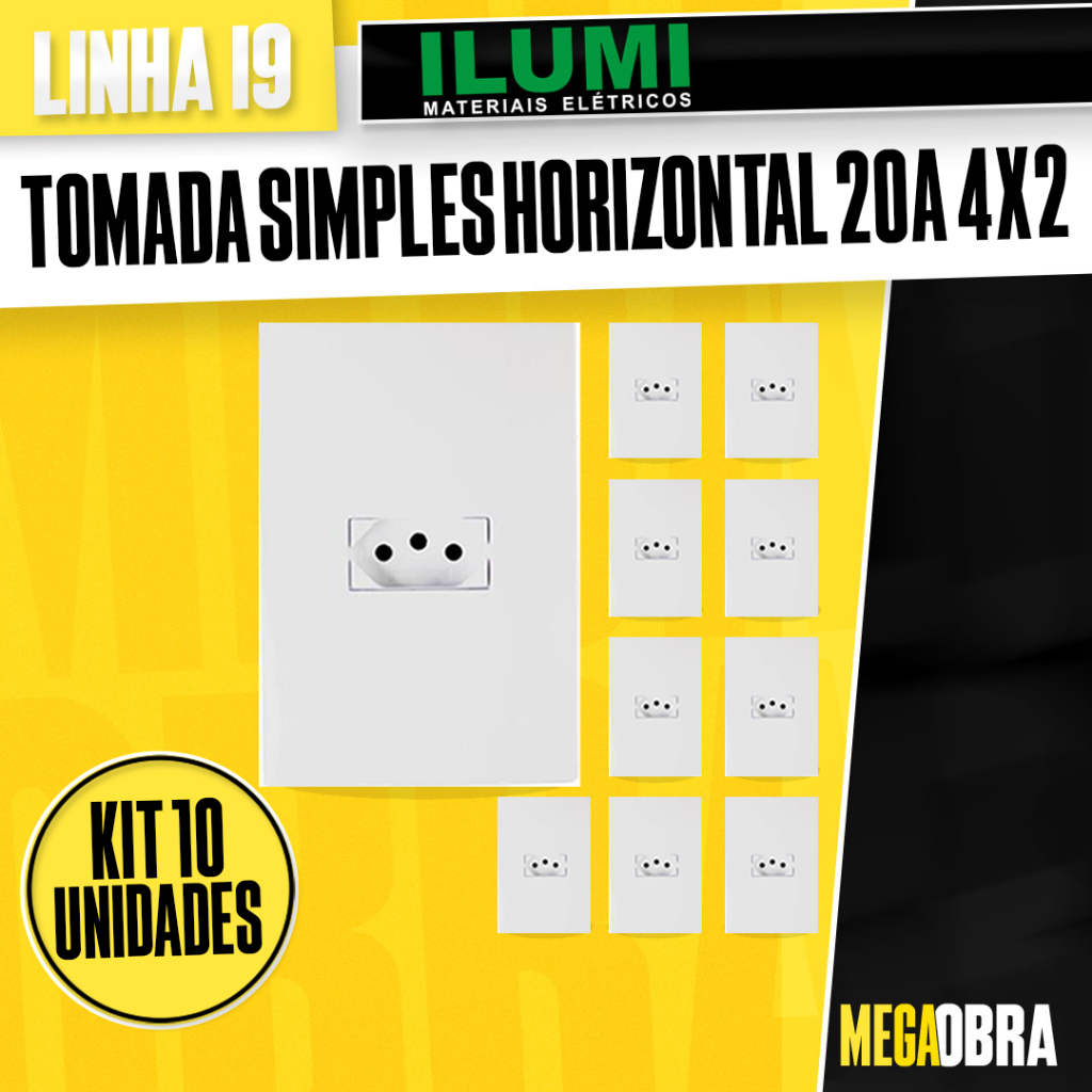 Kit Tomada 20A Simples Horizontal 4x2 Ilumi Linha I9 Branca Moderna Pino Grosso Tomada 20 Amperes em Oferta na Shopee