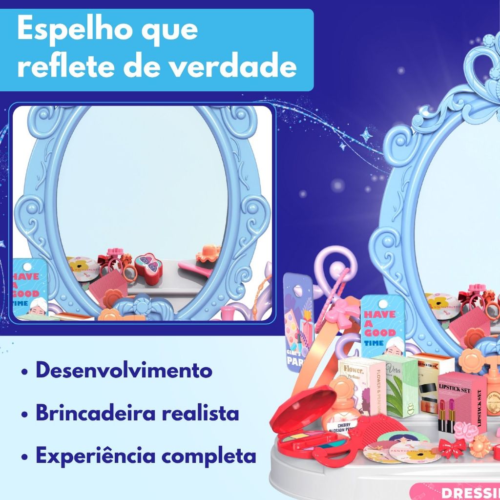 Detalhes do Penteadeira Infantil Princesa Menina com Acessórios Maquiagem Faz de Conta