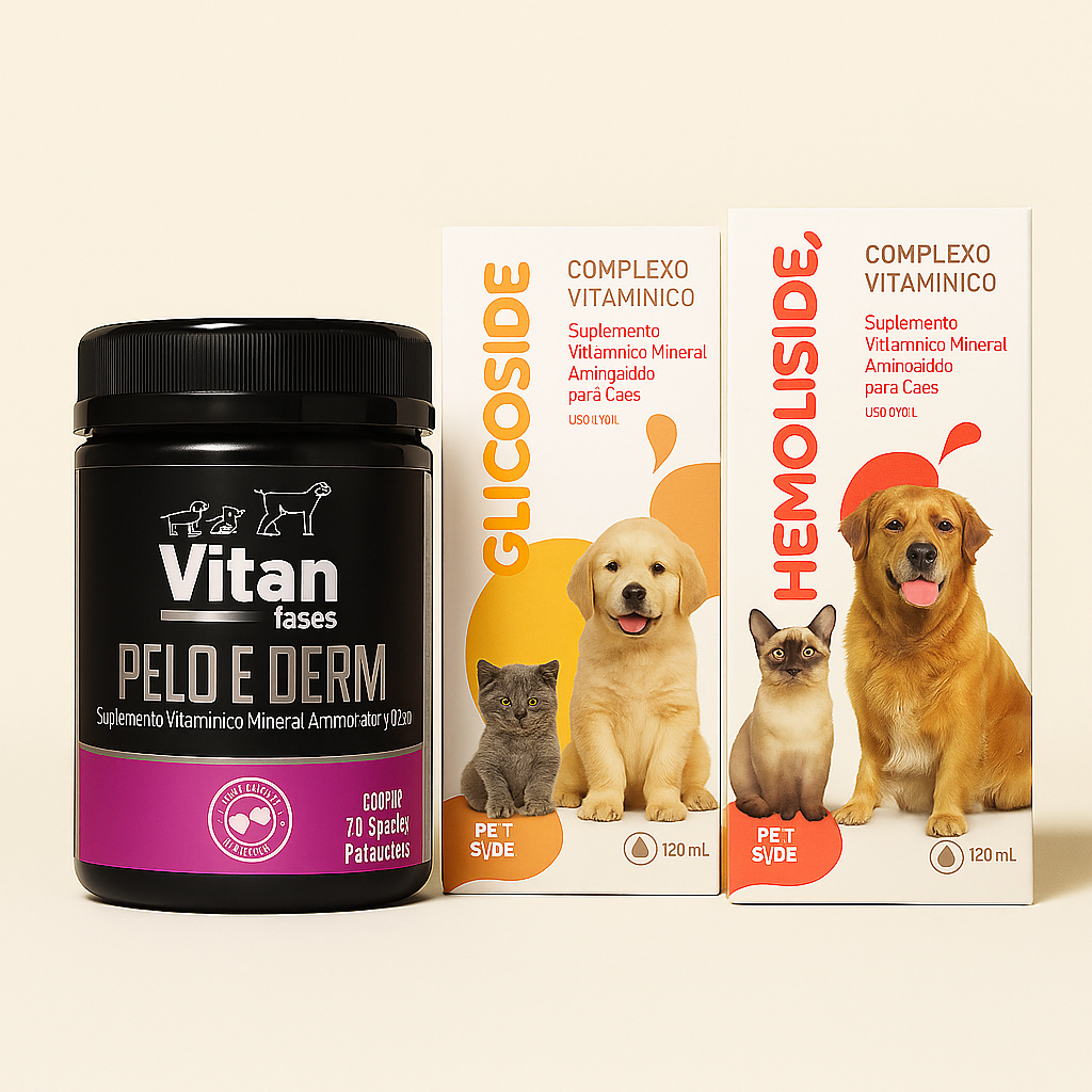 Suplemento Gatos e Cães | Glicoside = Glicopan e Hemoliside = Hemolitan + Vitan Fases Pelo Bonitos