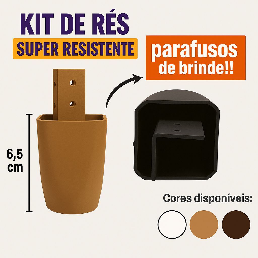 🟣 Kit pés mini 4 ou 8 Pés 6,5cm p/ Móveis c/ Parafuso – Guarda-Roupa, Cômoda, Armário