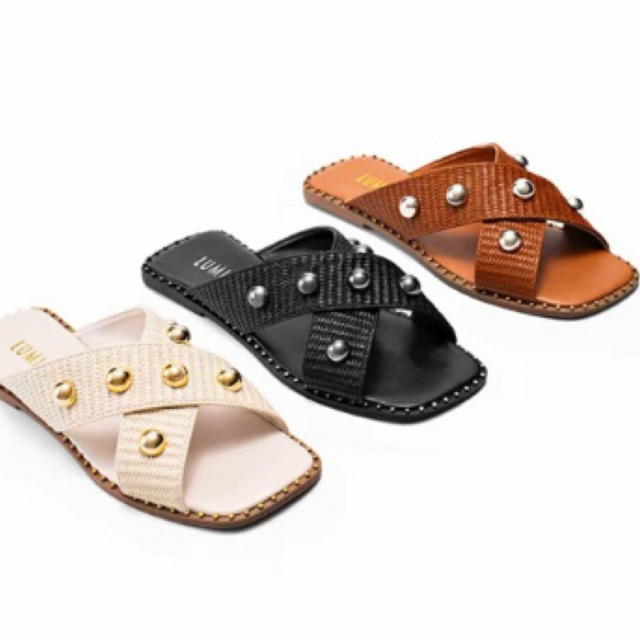 Sandália Feminina Lumiss Rasteira Confortável Juta Esfera Bico Quadrado