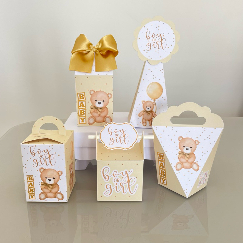 PEGUE MONTE - Kit Festa Personalizados Chá Revelação Ursinho Neutro Boy or Girl Lembrancinhas Caixinhas para festa