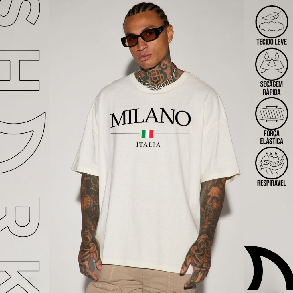 Camiseta Basica E Oversized Unissex Milano Italia Italy Minimalista Versatil Confortavel Estiloso