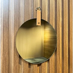 Espelho de Parede Circular com Alça Lapidado 40x40cm Para Lavabo, Sala ou Quarto