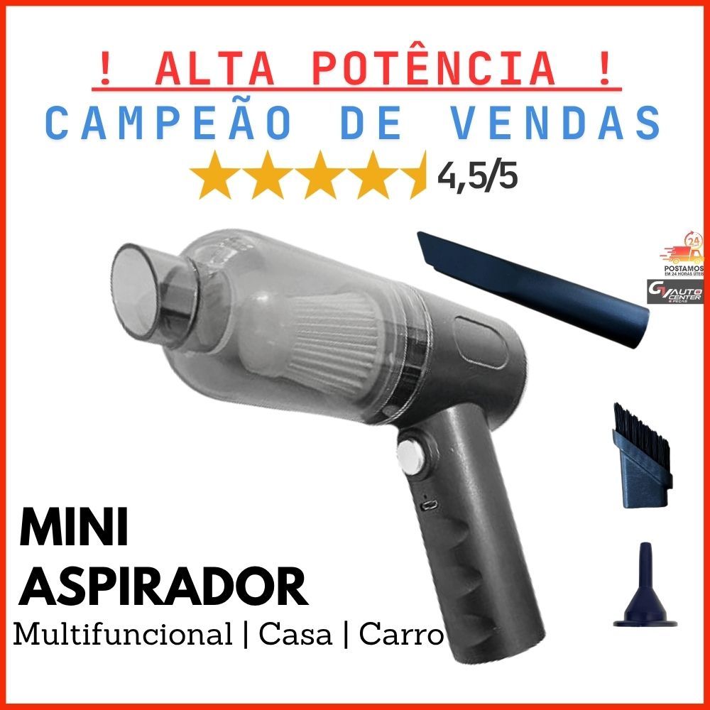 Aspirador de Pó Portátil Turbo Potente Recarregável USB Carro e Casa