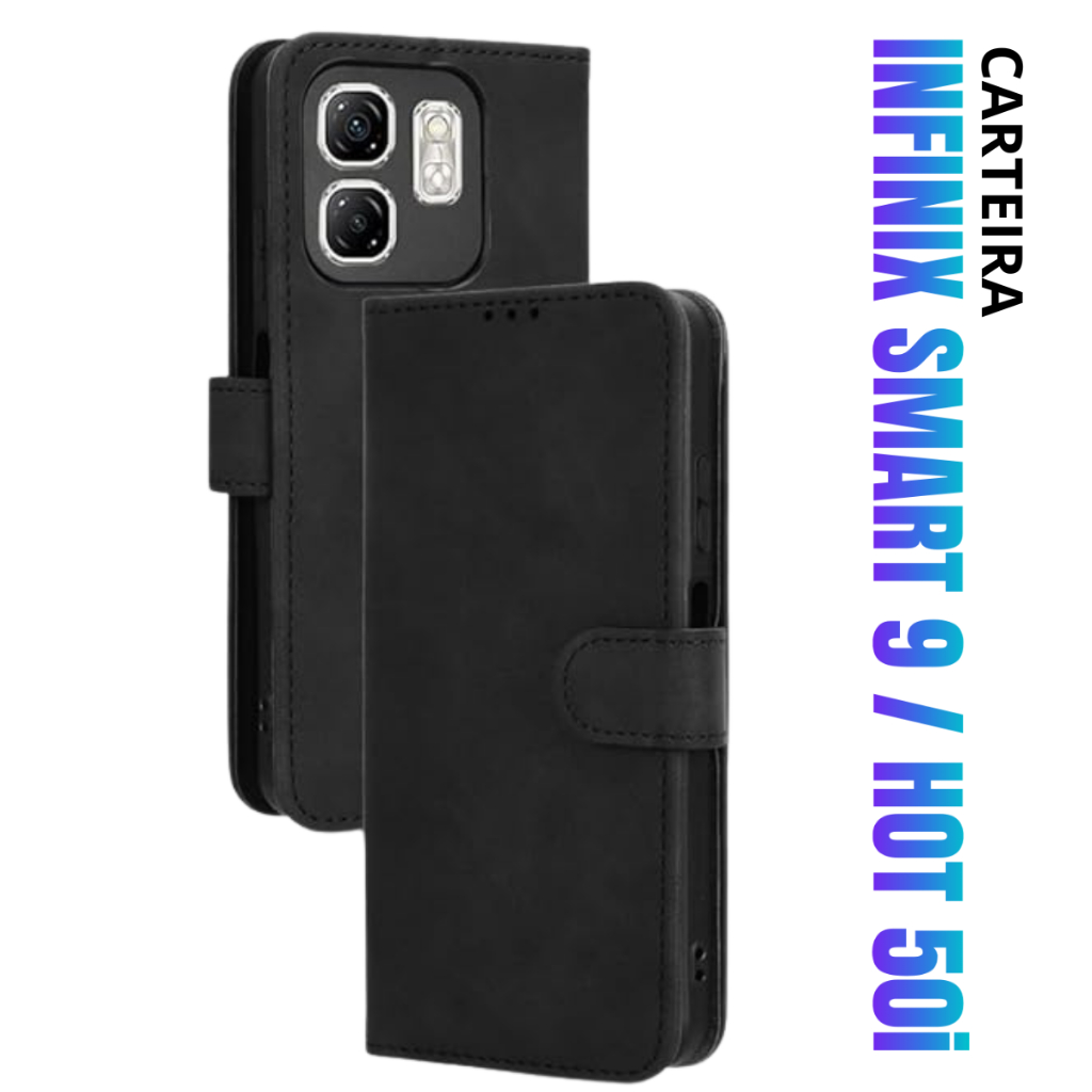 Capa Carteira Flip Compativel Para Infinix Smart 9 / Hot 50i Capinha Cover Couro Sintético Preta em Oferta na Shopee