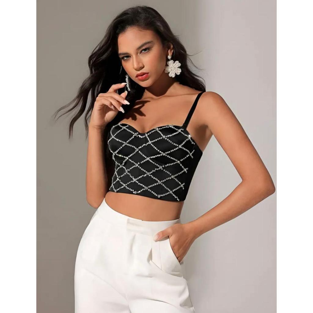 Top Cropped Jeans Feminino Pedraria Rodeio Country Festa