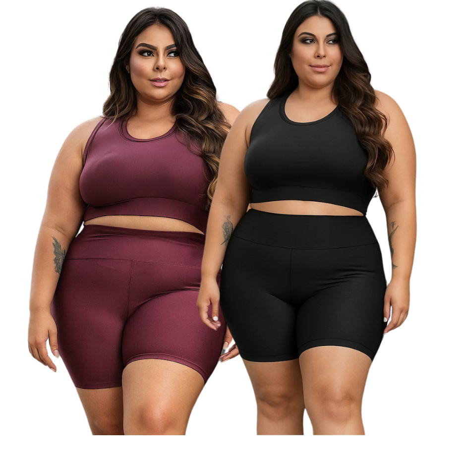Kit 2 Conjuntos Top Nadador + Bermuda Plus Size Academia Suplex em Oferta na Shopee