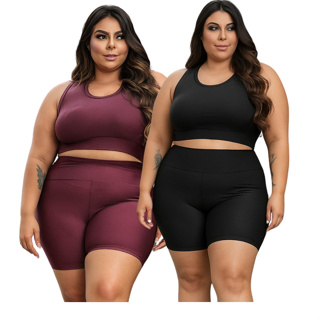 Kit 2 Conjuntos Top Nadador + Bermuda Plus Size Academia Suplex em Oferta na Shopee