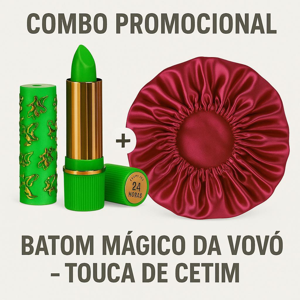 🔥Combo Perfeito! Touca de Cetim + Batom Mágico 24h – Acorde Linda e Pronta!