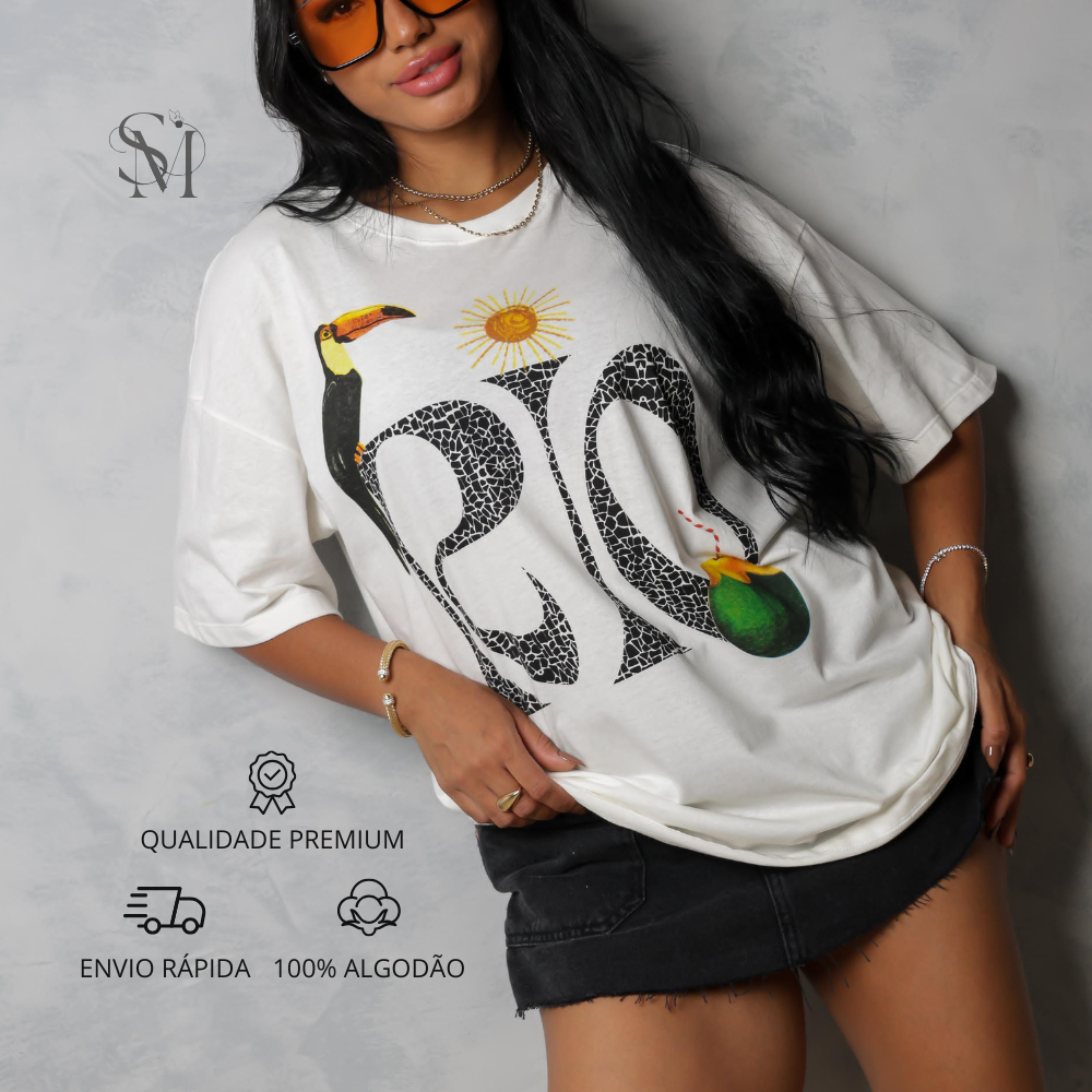 Blusão Feminino Oversized Estampa Tucano Rio | Streetwear Camiseta Max 100% Algodão em Oferta na Shopee