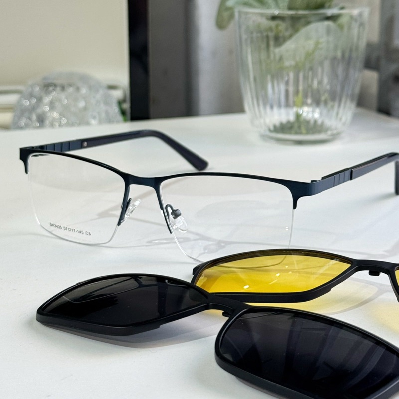 Armação de óculos Masculino Clipon 3 em 1 com lente amarelo polarizado Metal fio de nylon Perna com titânio 3435