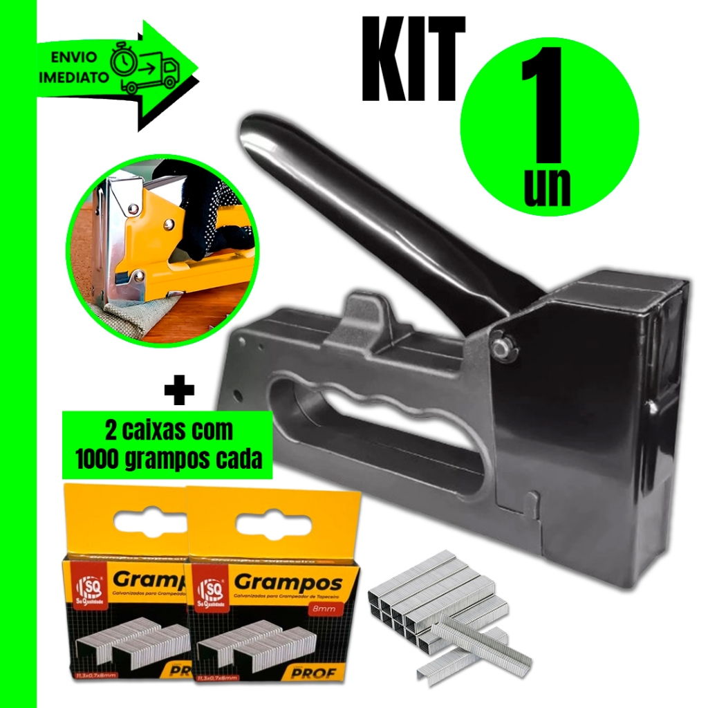 Combo Grampeador de Tapeceiro Manual Alta Pressão | Profissional e 2 Caixas de Grampos