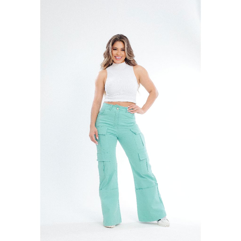 Calça Cargo Casual com 4 Bolsos em Oferta na Shopee