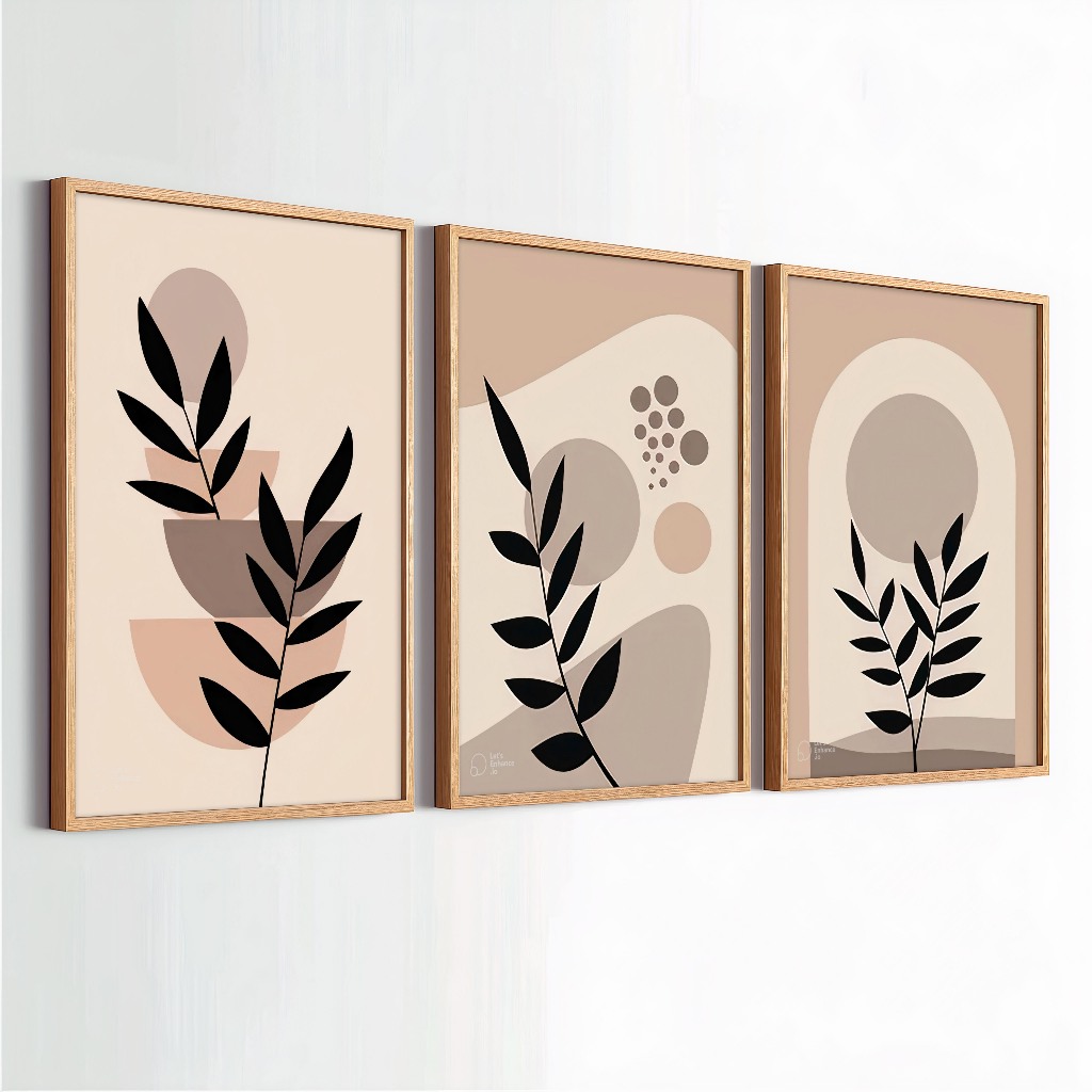 Conjunto Quadros Decorativos 40X60 Com Moldura Abstrato Para Sala Quarto Escritório Hall