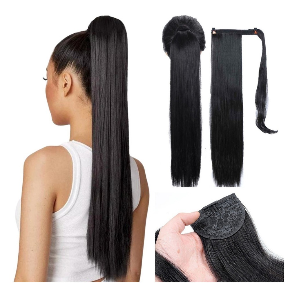 Aplique Rabo De Cavalo Cabelo Orgânico Super Fácil Aplicar Cor Castanho Escuro