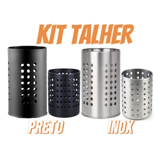 Escorredor de Talheres Inox Preto e Prata Redondo Clink Porta Talheres Kit Grande e Pequeno em Oferta na Shopee