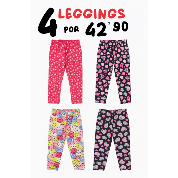 Kit C/ 4 Calças Legging Infantil Menina - Malha Suplex Com Elastano Quentinhas - Estampadas