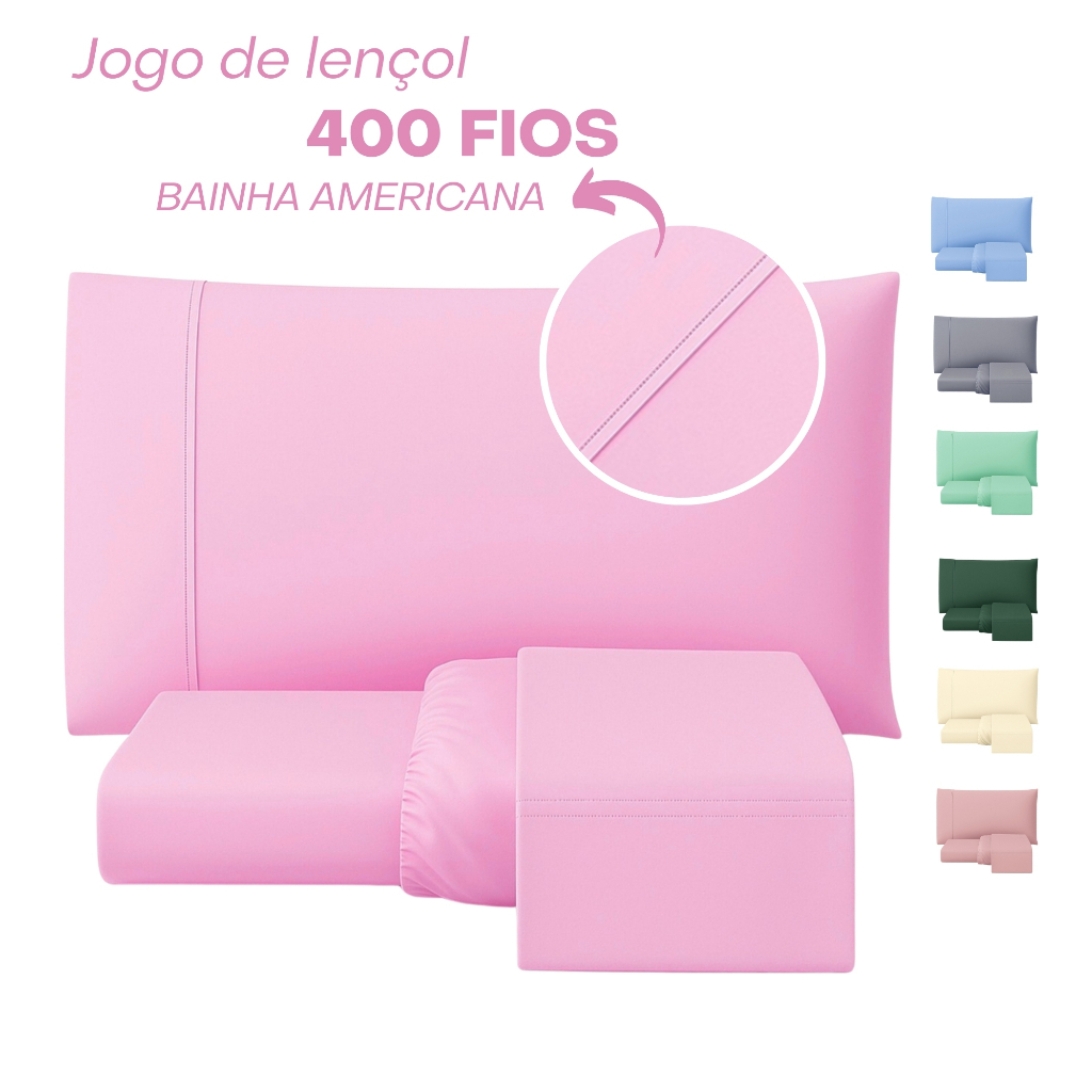 Kit Jogo Lençol Casal Queen King Solteiro ou Berço 400 Fios Micropercal com Elástico Vários Tamanhos