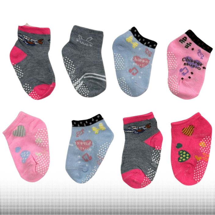 Kits 12 Pares de Meia  0 -2 anos (server (ecém-nascido)Infantil Menina Feminina Anti Derrapante