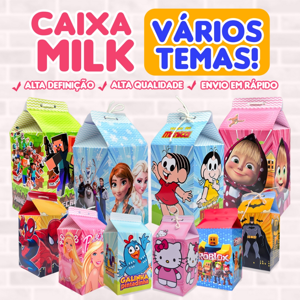 10 UN | Caixinhas para Lembrancinha infantil Milk Aniversário para meninos e meninas Princesas Heróis Jogo