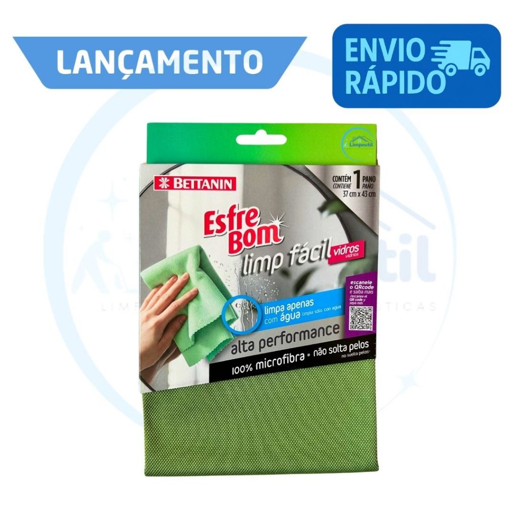 Pano Limp Fácil Vidros EsfreBom para Limpeza de Vidros Espelhos Telas Apenas com Água - Bettanin em Oferta na Shopee