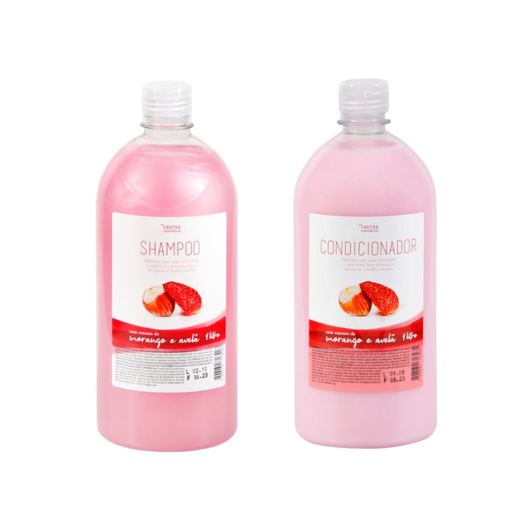 KIT SHAMPOO e CONDICIONADOR - MORANGO e AVELÃ (1 LITRO CADA) - YANTRA COSMÉTICOS -