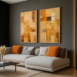 Duo Quadros Decorativos Com Moldura Abstrato Tons Moderno Grande Para Sala Quarto