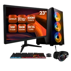PC Gamer Completo ZEN by BluePC - AMD Ryzen 4700S, GTX 4GB, 16GB RAM, SSD 512GB, Fonte 600W, Monitor 23" 75Hz Full HD