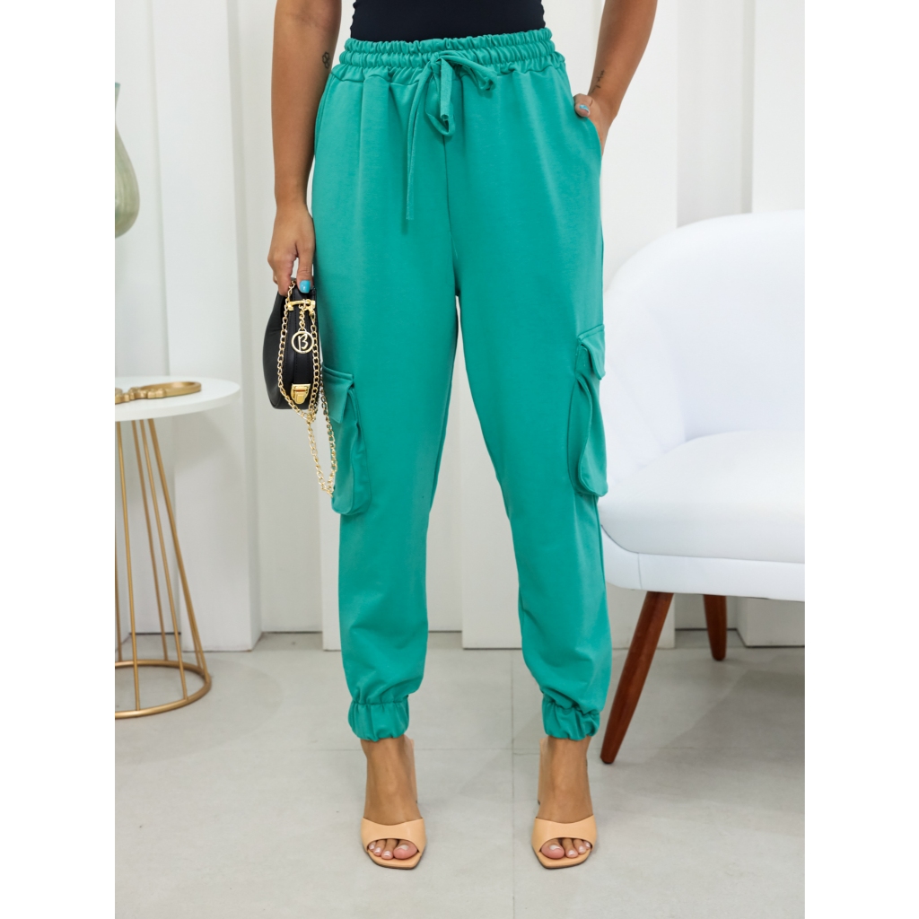 Calça Moletinho Cargo Com Bolsos Laterais Elástico Na Cintura Com Cordão Moletinho COD:X045 em Oferta na Shopee