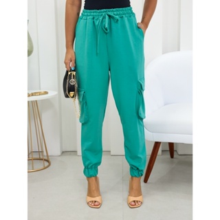 Calça Moletinho Cargo Com Bolsos Laterais Elástico Na Cintura Com Cordão Moletinho COD:X045 em Oferta na Shopee