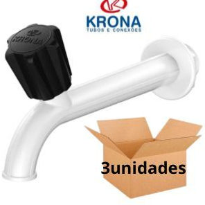 Kit 3unidades Torneira 1/2 - 3/4 branca plastica cano longo pia tanque Krona