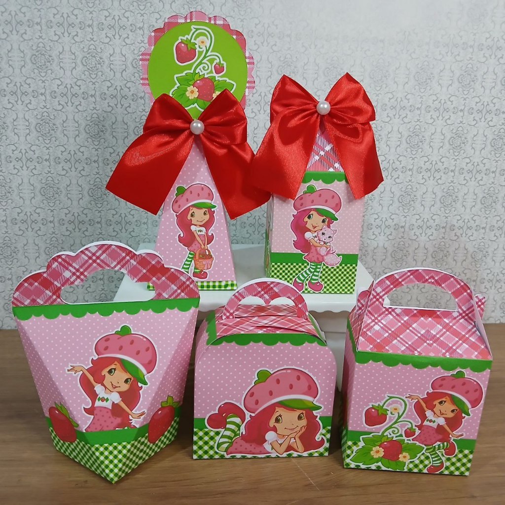 PEGUE E MONTE - Kit Festa Personalizados MORANGUINHO Lembrancinhas Caixinhas para festa de Aniversário