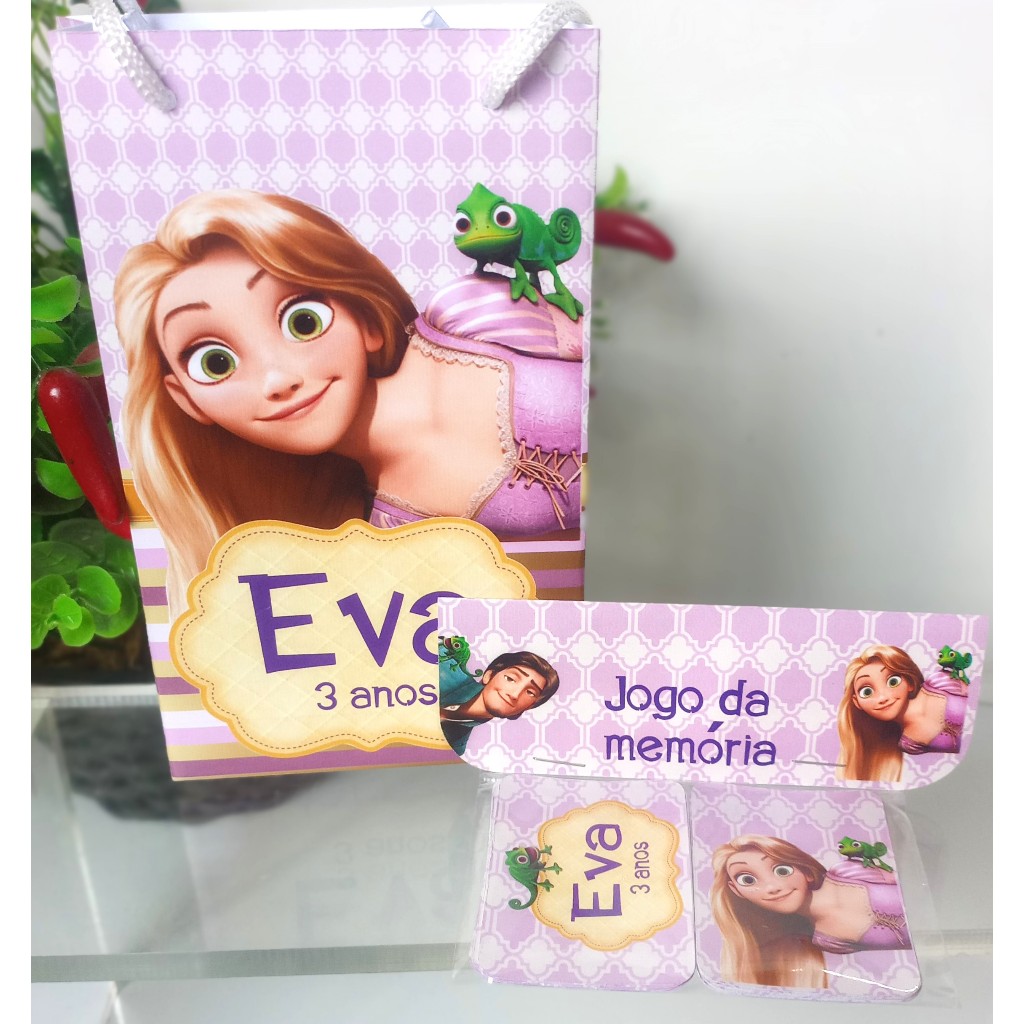 SACOLINHA E JOGO DE MEMÓRIA  PERSONALIZADOS PARA LEMBRANCINHA DE FESTA - RAPUNZEL ENROLADOS.
