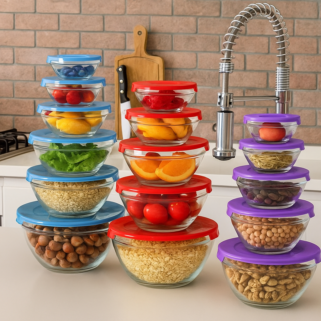 Conjunto 5 Potes de Vidro Hermeticos com Tampa Armazenamento de Alimentos Utensilios de Co...