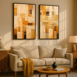 Kit 2 Quadros Decorativos Moldura 50x70 Abstrato Geométrico Grande Moderno Para Sala Quarto