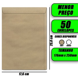 Envelope Saco Kraft de 80g 176mm x 250 mm A5 80g kit Com 50 Unidade Branco