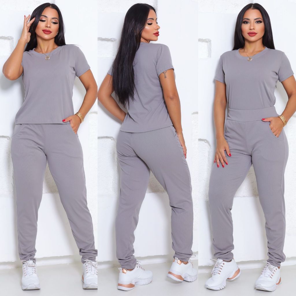 CONJUNTINHO CALÇA COM BOLSO E BLUSA DE MANGA CURTA DE RIBANA TAMANHOS G e GG