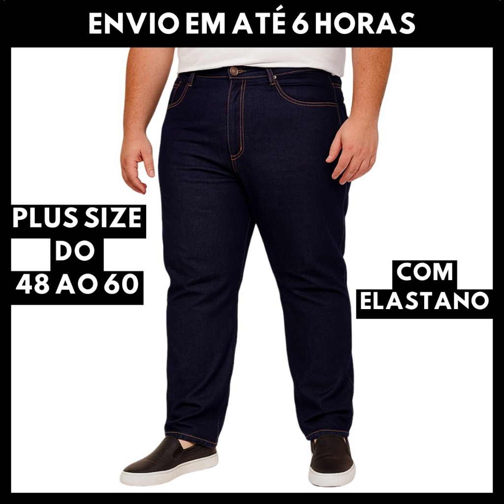 Calça Jeans Masculina Plus Size Elastano Reta Lycra 48 ao 60 Tradicional Básica Casual em Oferta na Shopee
