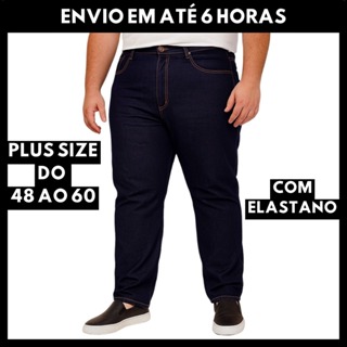 Calça Jeans Masculina Plus Size Elastano Reta Lycra 48 ao 60 Tradicional Básica Casual em Oferta na Shopee