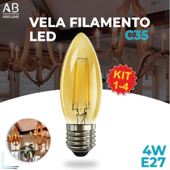 Lâmpada Filamento Vela Led E27 Luz Quente C35 4W Amba Retro Vintage 2200K 110V-220V Bivolt