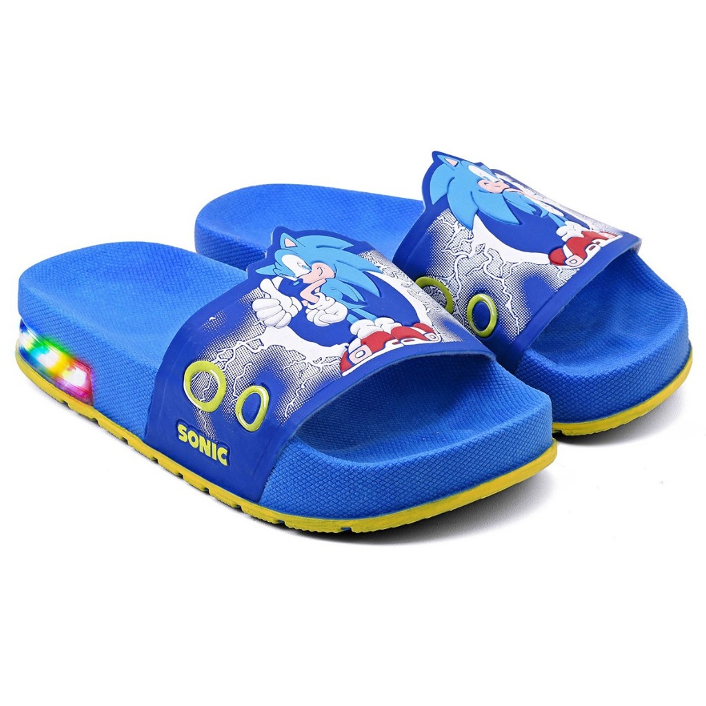 Chinelo de LED Infantil Slide Com Luzinha Do Sonic e do Homem Aranha Super Macio e Antiderrapante