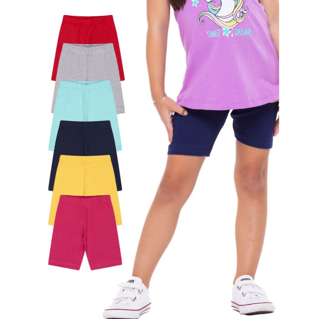 Kit 3 Shorts Ciclista Menina Infantil Cotton Algodão em Oferta na Shopee