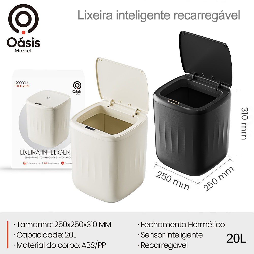 20 Litros Lixeira Inteligente com Sensor Automático Recarregável Oásis Market OIH-2912
