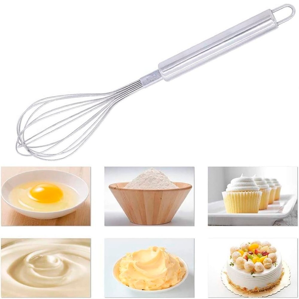 Batedor Profissional De Ovos 28Cm Fouet Fue Bolo Massa Manual Em Aço Inox Kehome