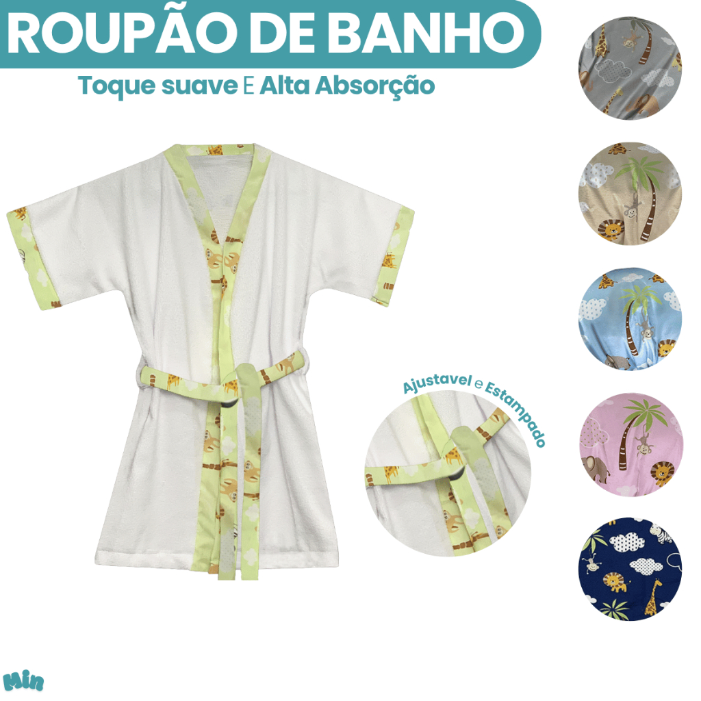 Roupão de Banho Infantil 4 a 6 Anos Felpudo Piscina Praia Toalha de Banho 100% Algodão Menino Menina