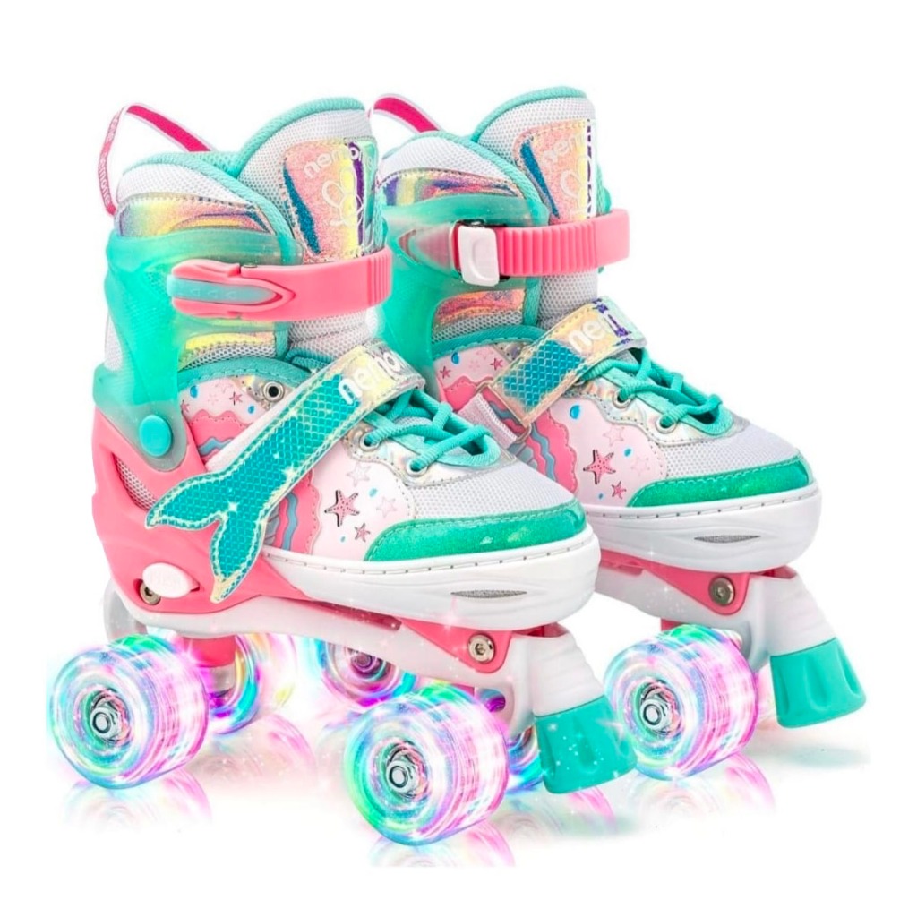 Patins Infantil 4 Rodas Verde Sereia Com Led Ajustavel Quad Meninas Black Friday em Oferta na Shopee