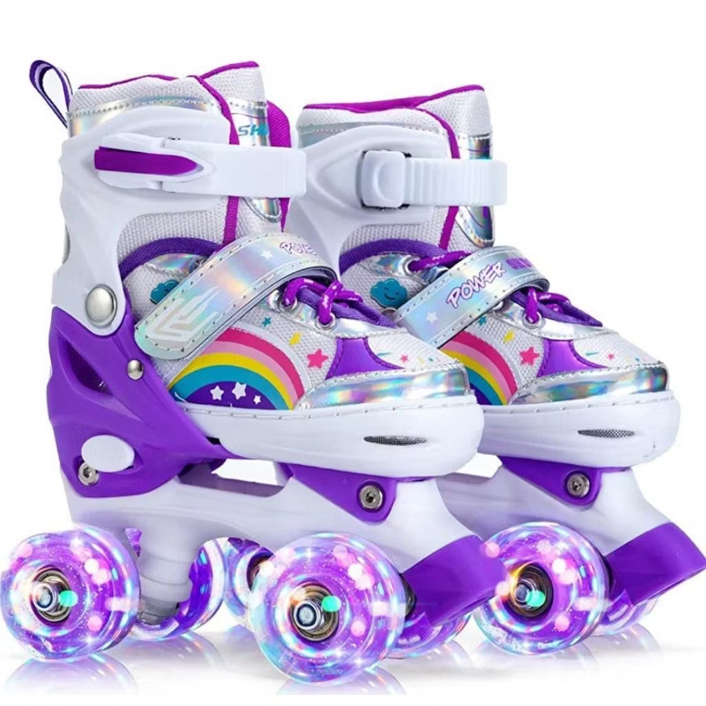 Patins Infantil De 4 Rodas Roxo Arco-iris Com Led
